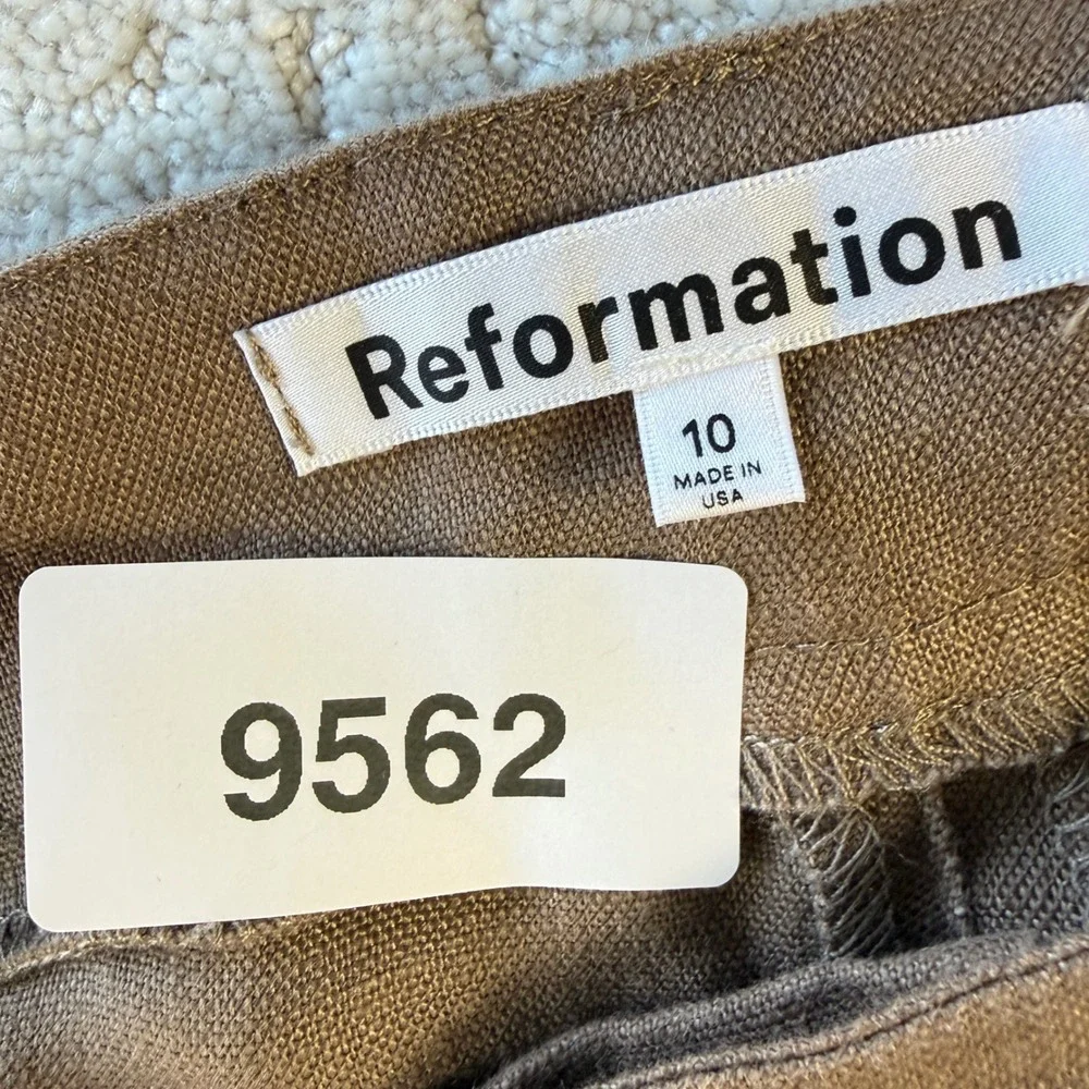 Reformation Mason Pants Women 10 Tan $188 100% Linen High Rise Wide Leg